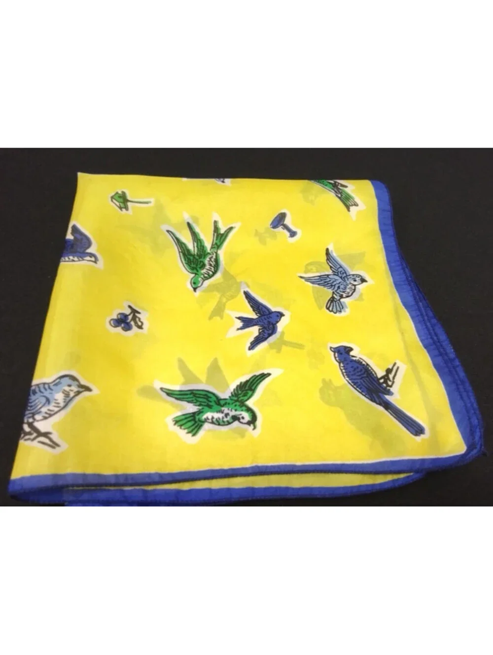 Vintage 1950s Pure Silk Handkerchief Birds Scarf TRI COLOR BIRDIES Rockabilly